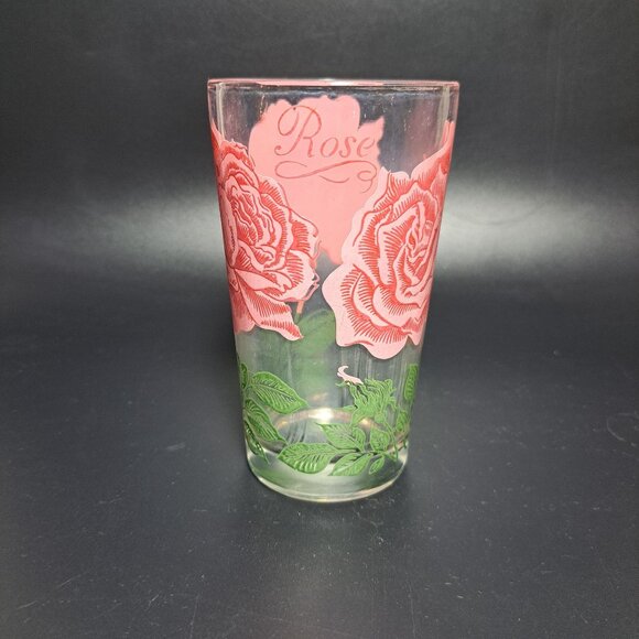 Peanut Butter Rose Floral Drinking Glass Tumbler Pink Green Vintage - Picture 5 of 8